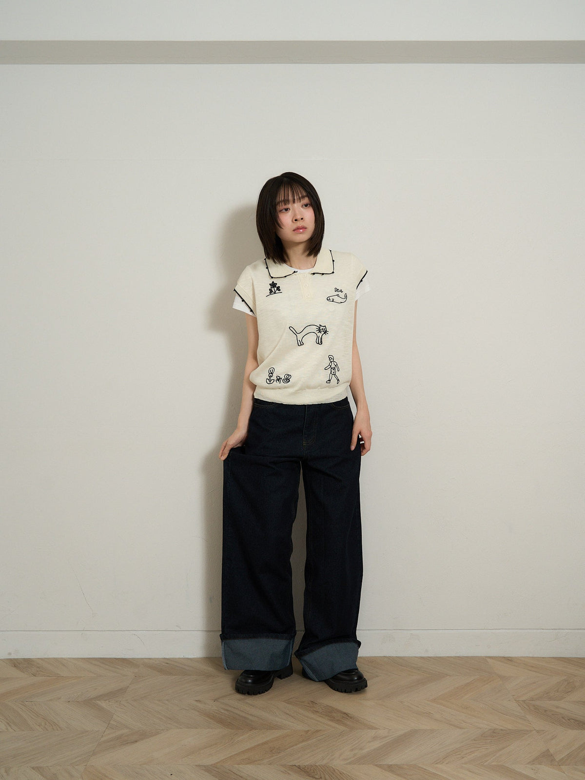 wide leg denim pants