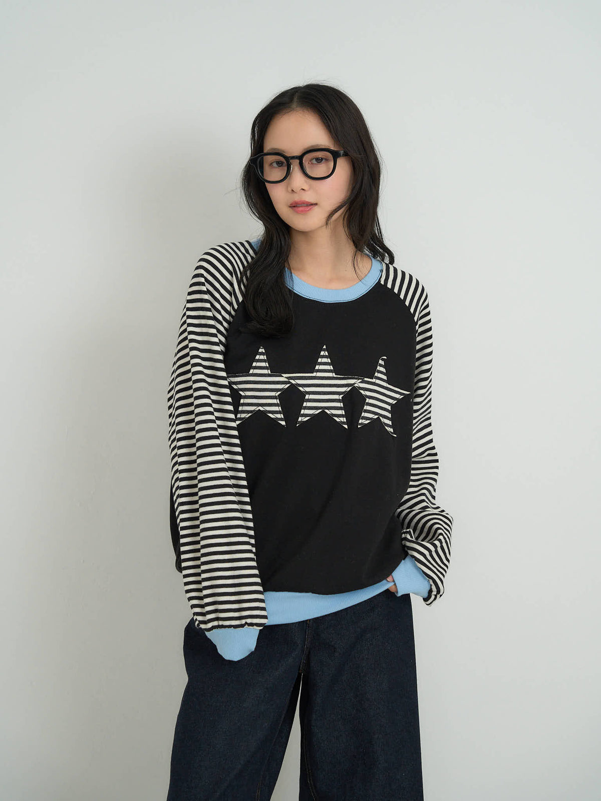 star patch border long tee