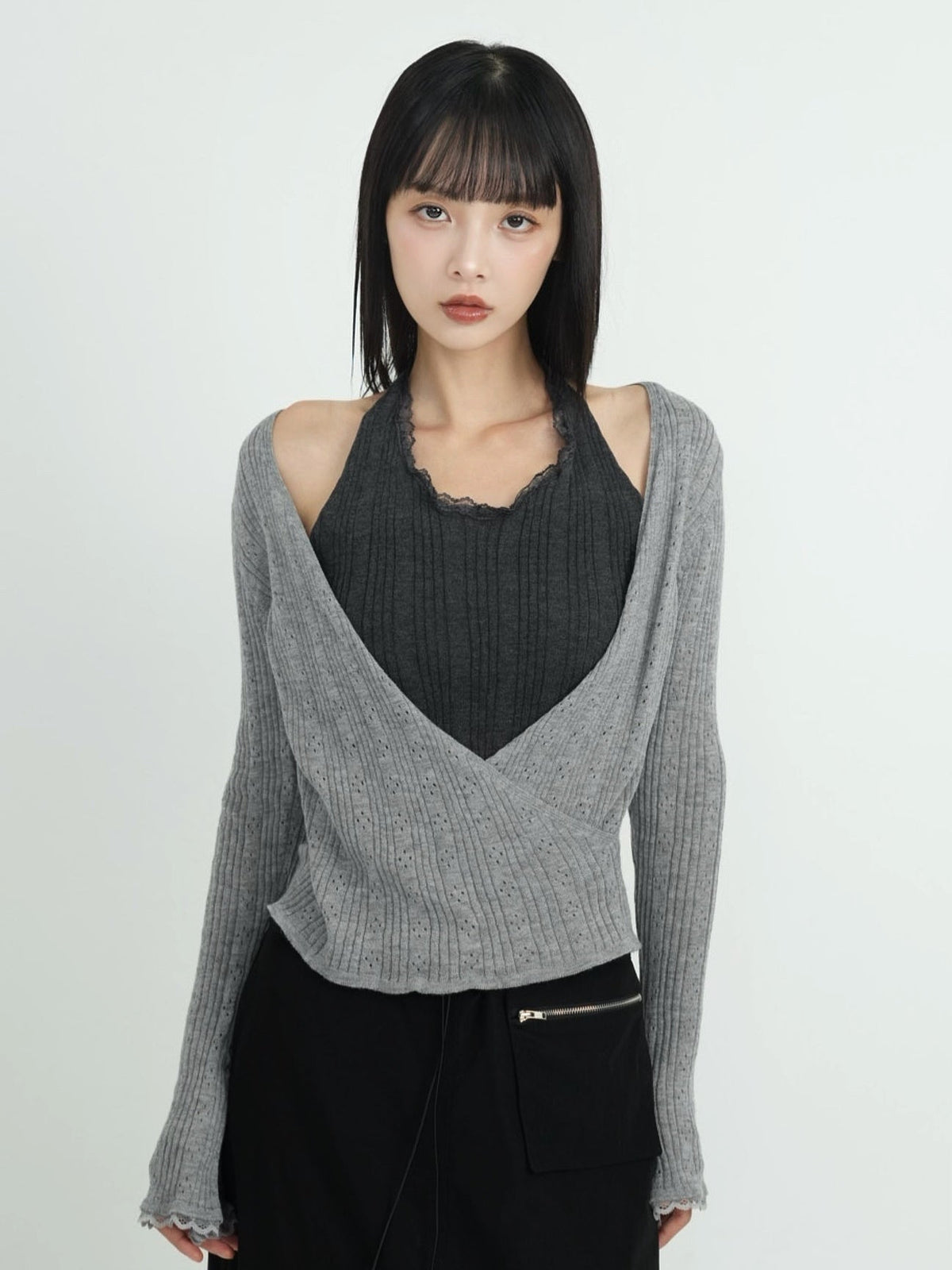 deep v neck cardigan