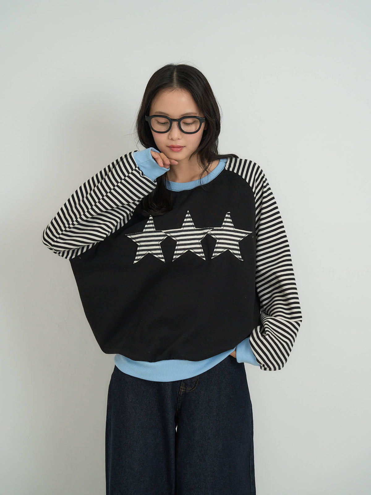 star patch border long tee