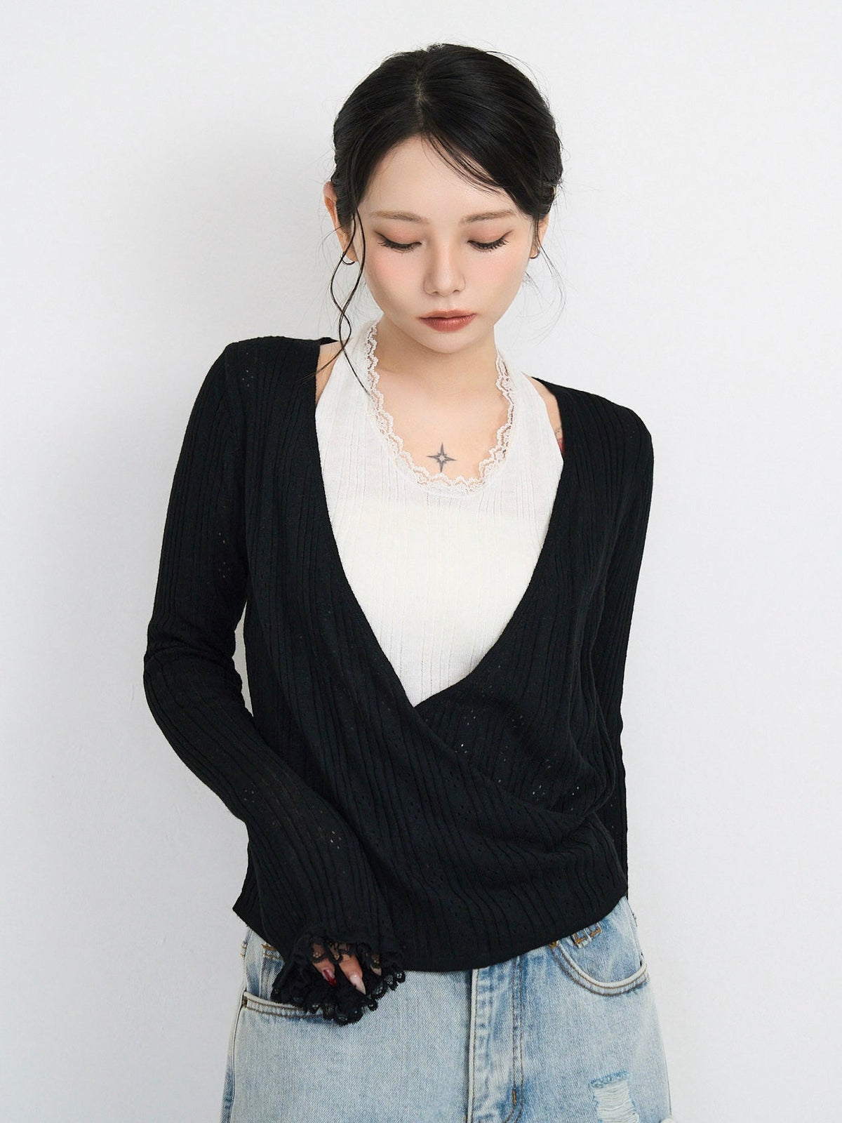 deep v neck cardigan