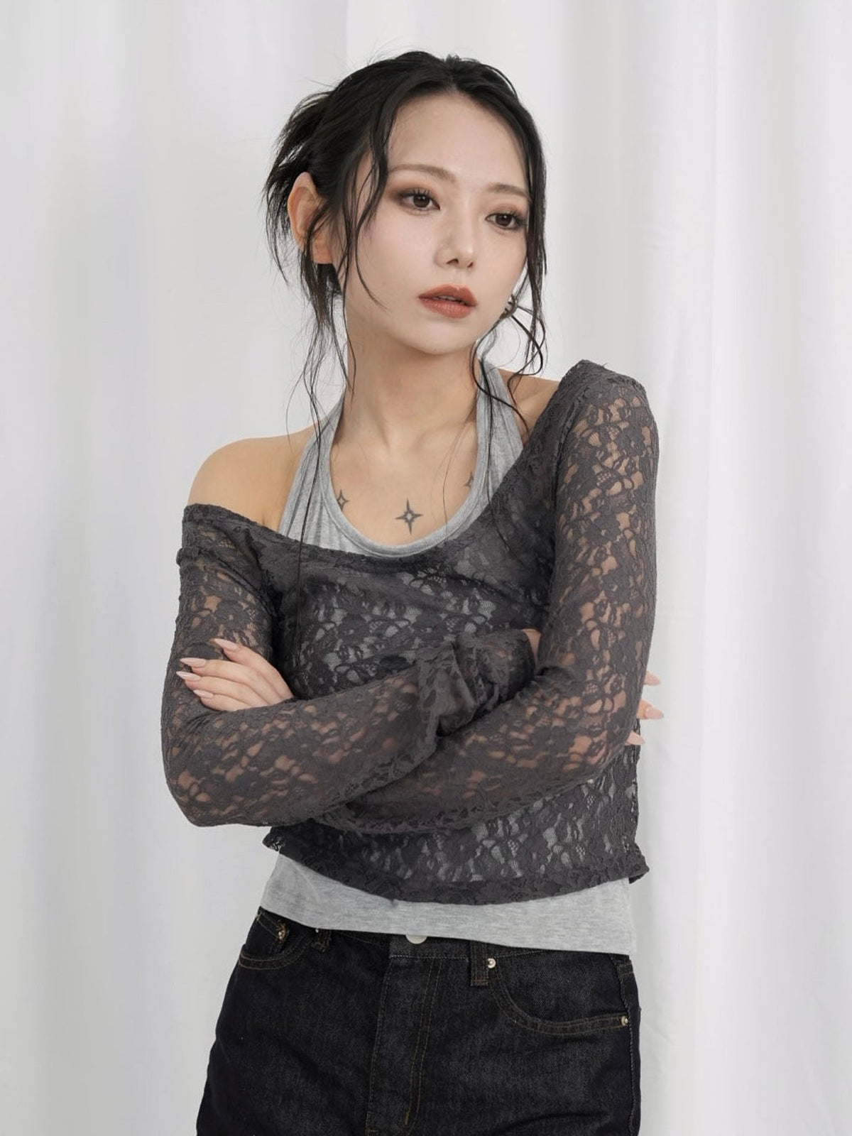 layered lace halter tops